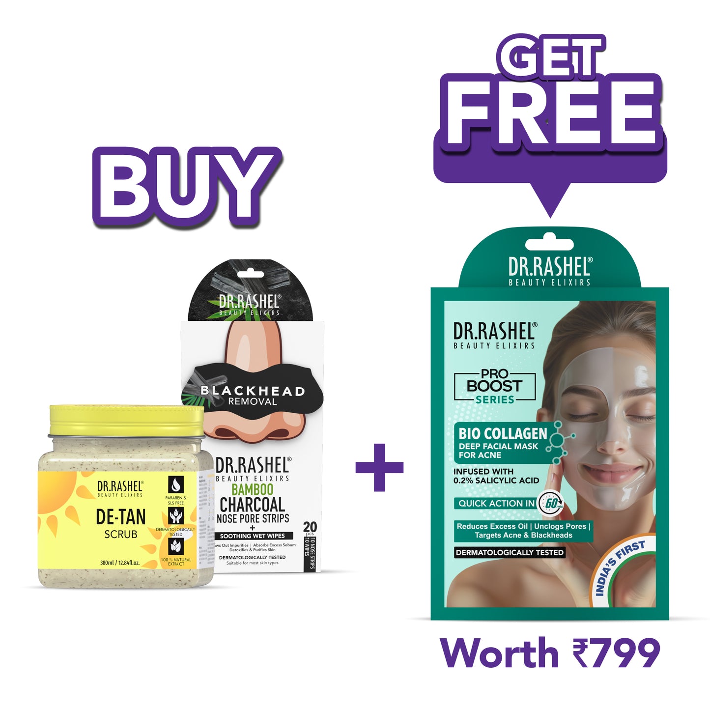 De Tan Scrub and Charcoal Nose Strips & Soothing Wet Wipes Combo Pack 10+10pcs