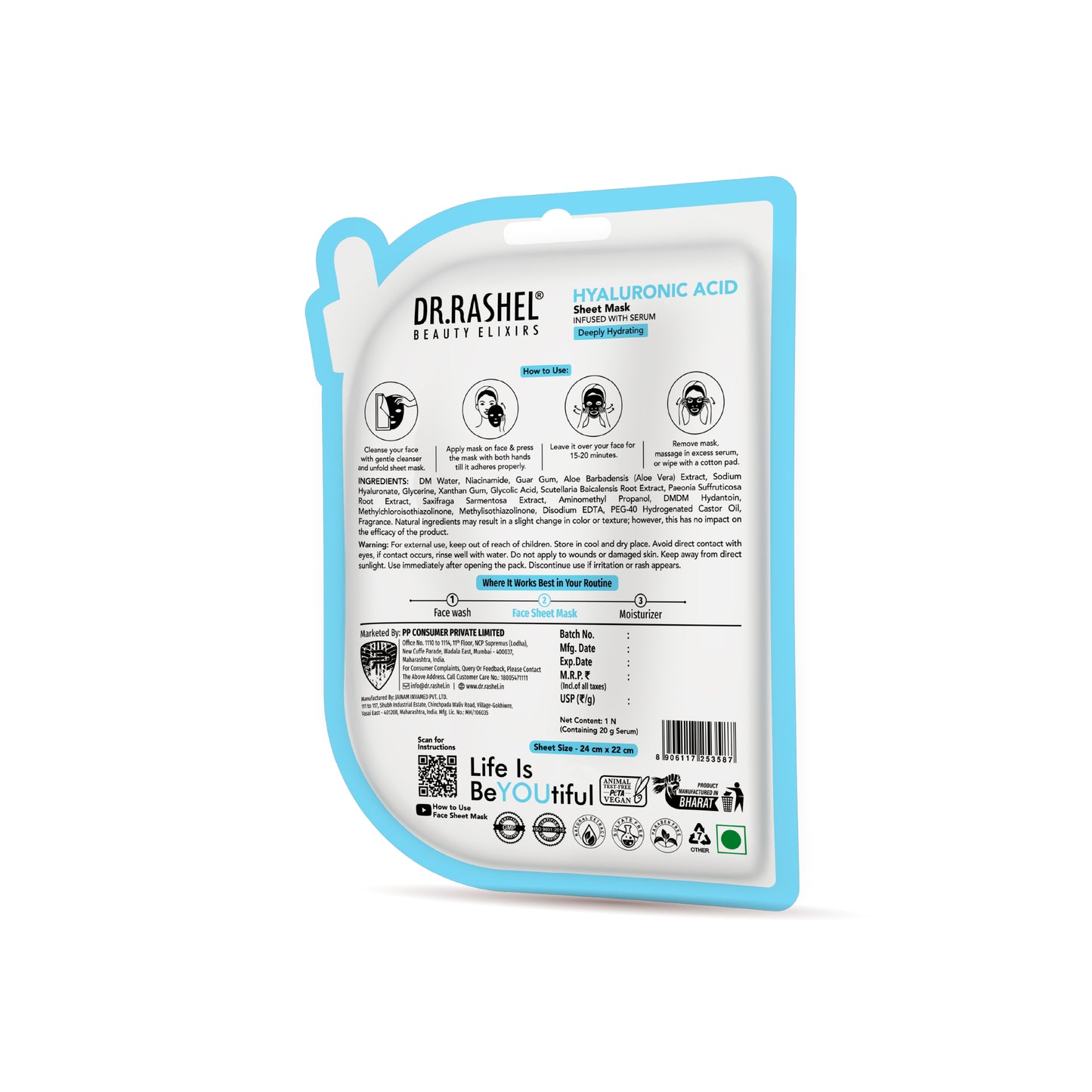 Hyaluronic Acid Sheet Mask with Serum Pack of 2