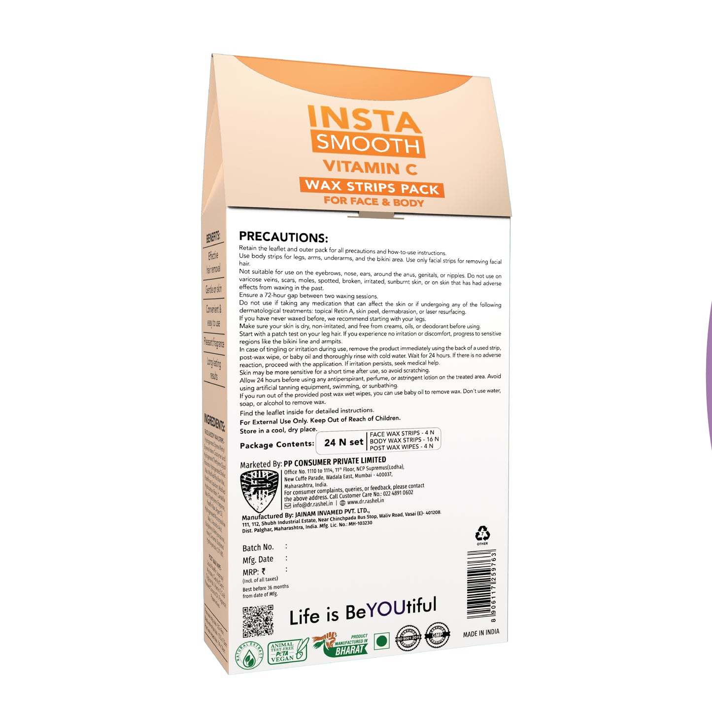 Insta Smooth Vitamin C Wax Strips Pack For Face & Body