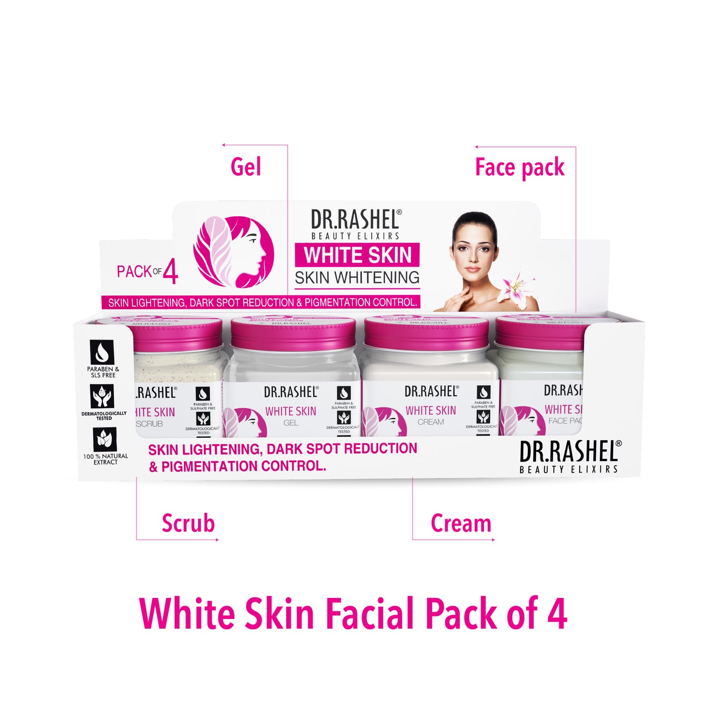 White Skin Facial Pack of 4 (scrub, Gel, Cream & Facepack) - 1520 ml