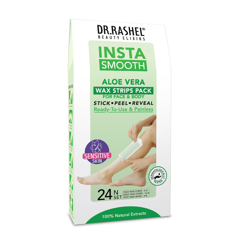 Insta Smooth Aloe Vera Wax Strips Pack for Face and Body.