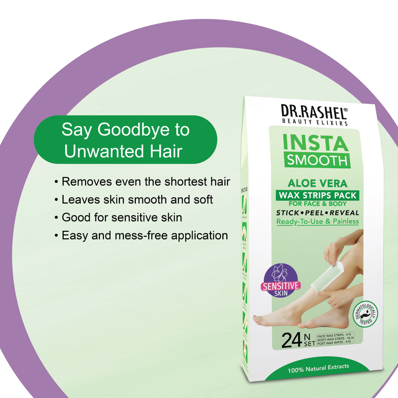 Insta Smooth Aloe Vera Wax Strips Pack for face and body.