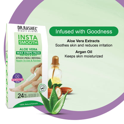 Insta Smooth Aloe Vera Wax Strips Pack for Face and Body.