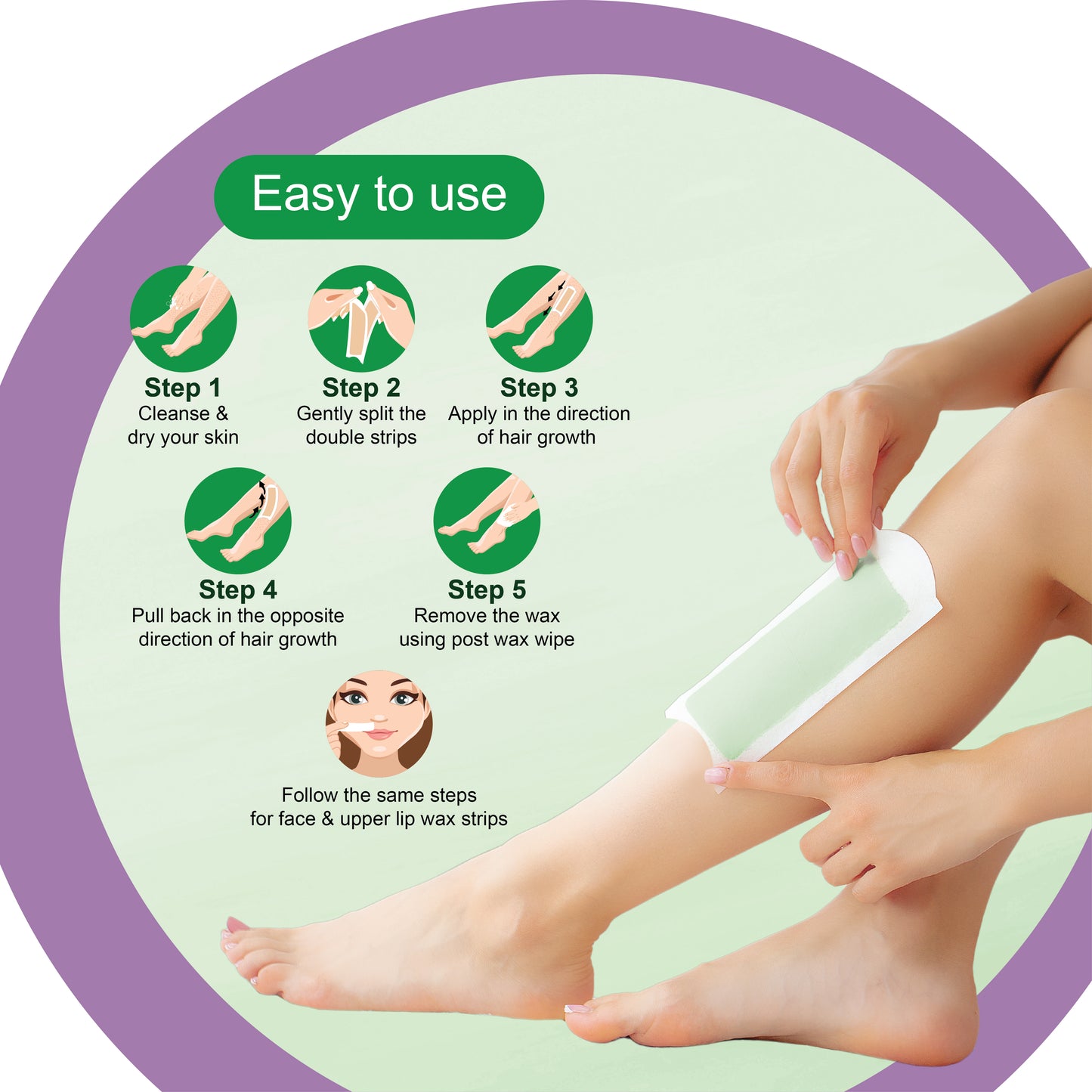 Insta Smooth Aloe Vera Wax Strips Pack for Face and Body.