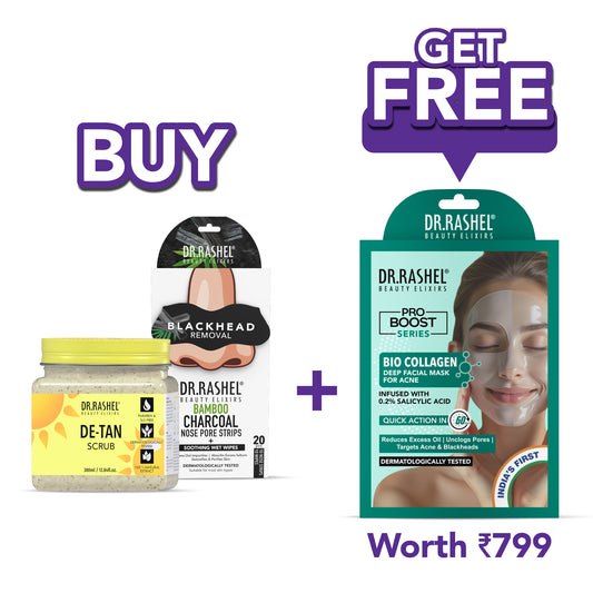 De Tan Scrub and Charcoal Nose Strips  & Soothing Wet Wipes Combo Pack 10+10pcs