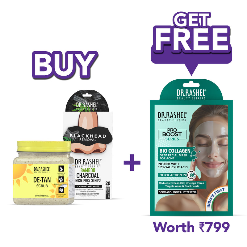 De Tan Scrub and Charcoal Nose Strips  & Soothing Wet Wipes Combo Pack 10+10pcs