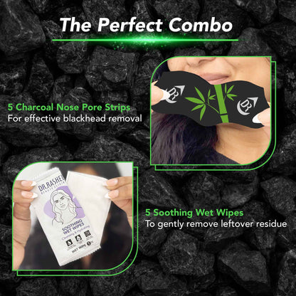 Charcoal Nose Strips for Blackheads Removal & Soothing Wet Wipes Combo Pack
