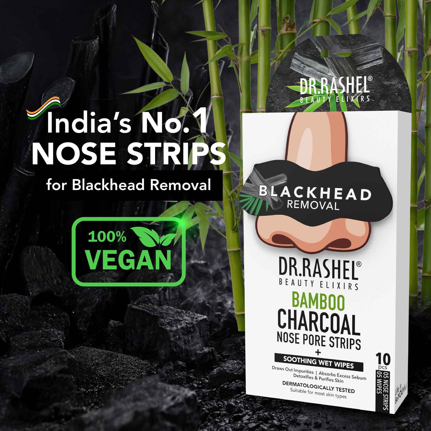 Charcoal Nose Strips for Blackheads Removal & Soothing Wet Wipes Combo Pack