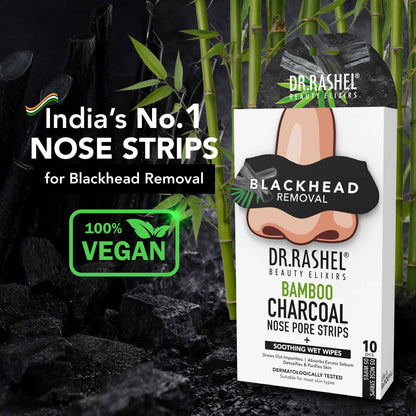 Charcoal Nose Strips for Blackheads Removal & Soothing Wet Wipes Combo Pack
