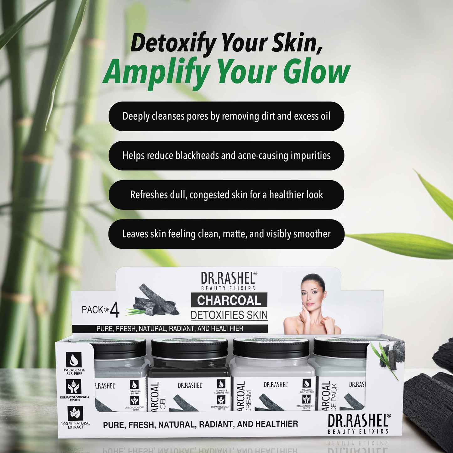 Charcoal Pack of 4 (Scrub, Gel, Cream & Facepack)