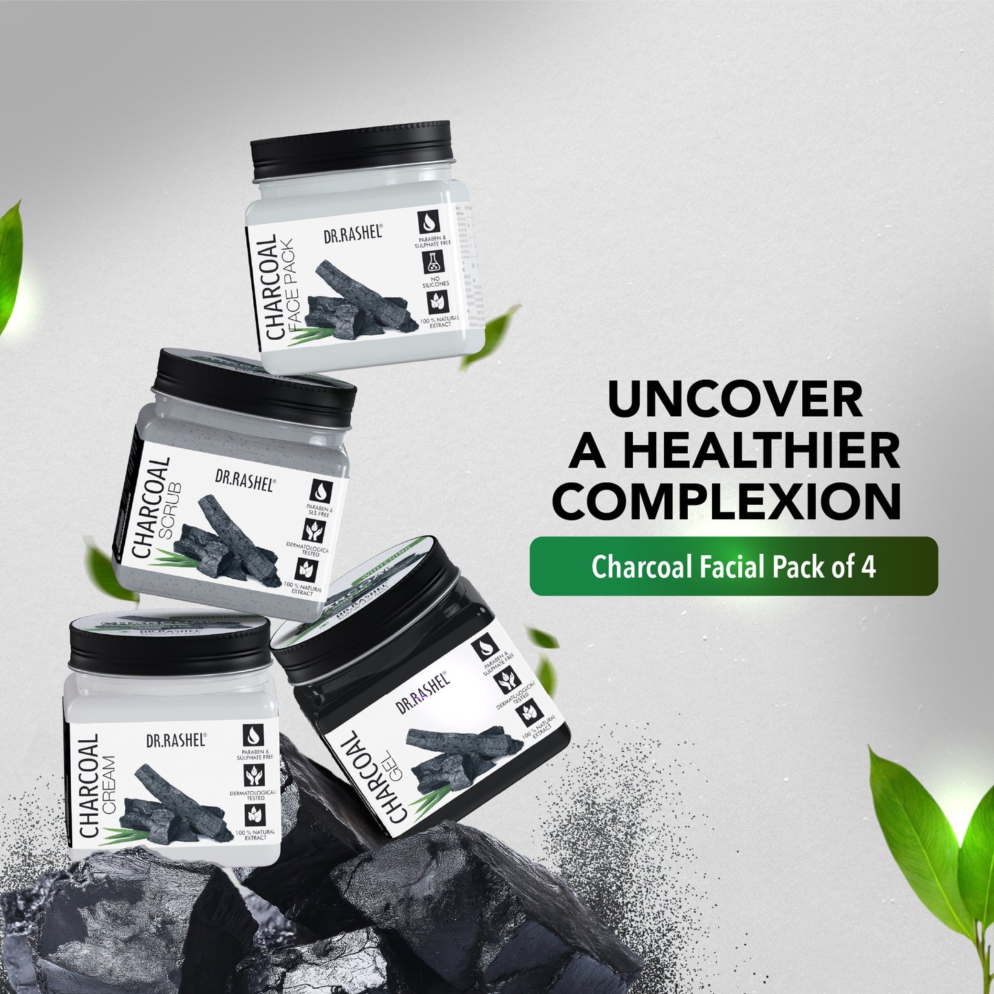 Charcoal Facial Pack of 4 (Scrub, Gel, Cream & Facepack) - 1520 ml