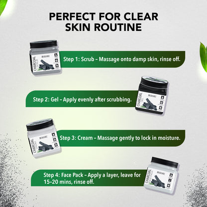 Charcoal Facial Pack of 4 (Scrub, Gel, Cream & Facepack) - 1520 ml