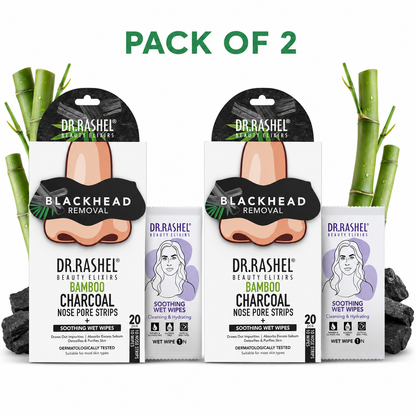 Charcoal Nose Strips for Blackheads Removal & Soothing Wet Wipes Combo Pack 20 Pcs Pack of 2
