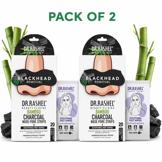 Charcoal Nose Strips for Blackheads Removal & Soothing Wet Wipes Combo Pack 20 Pcs Pack of 2