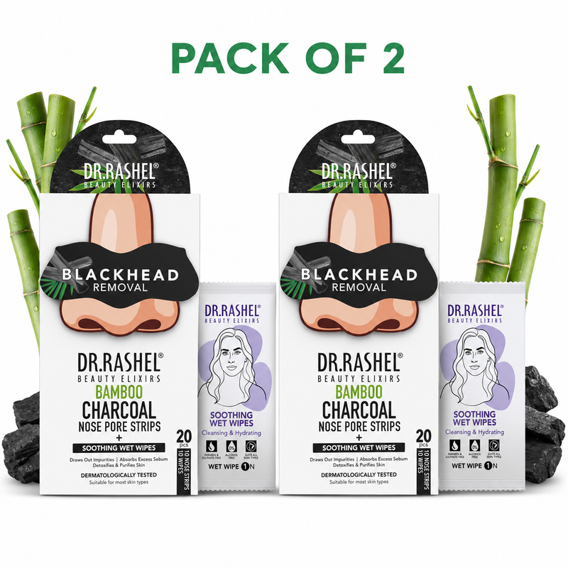 Charcoal Nose Strips for Blackheads Removal & Soothing Wet Wipes Combo Pack 20 Pcs Pack of 2