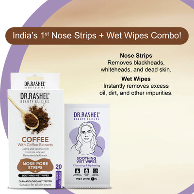 Coffee Nose Strips & Soothing Wet Wipes Combo Pack (20 pcs)