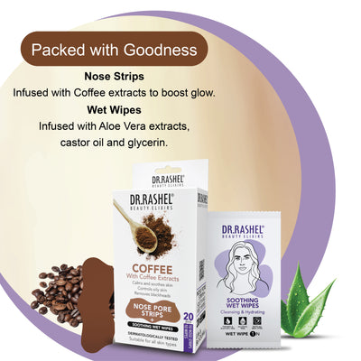 Coffee Nose Strips & Soothing Wet Wipes Combo Pack (20 pcs)