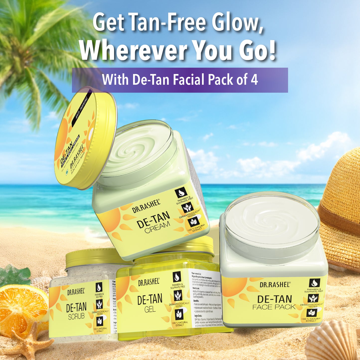 Detan Facial Pack of 4 (scrub, Gel, Cream & Face Pack) - 1520ml