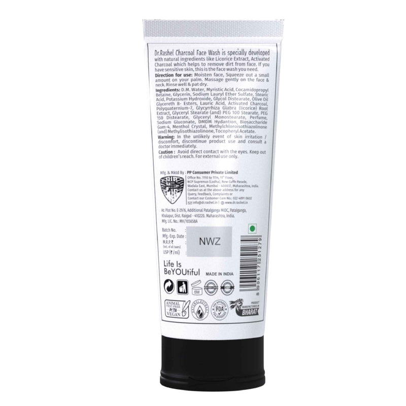 Dr.Rashel Charcoal Face Wash Back Label