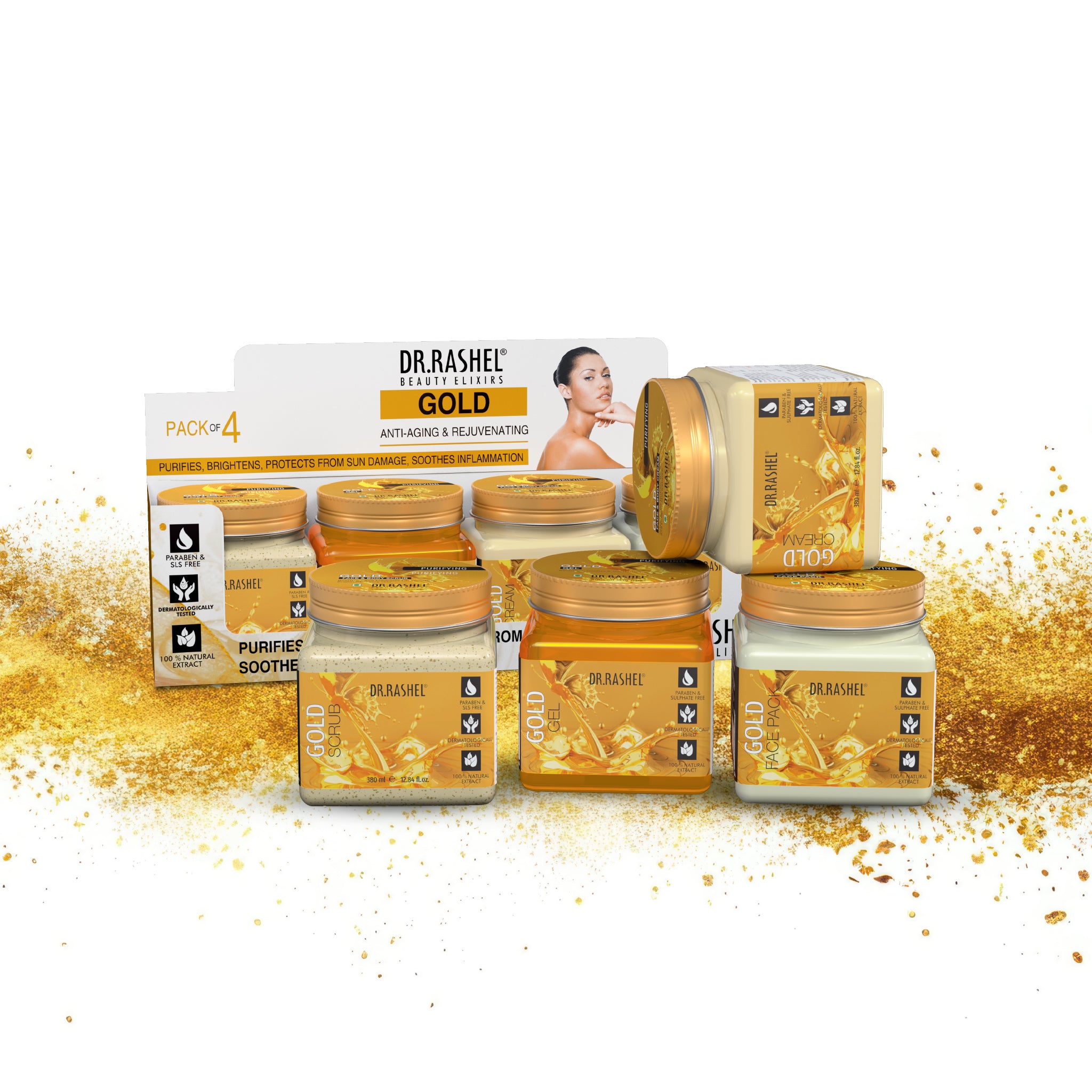 NACC リフトジェル GOLD 50g Gold Facial Pack of 4 (scrub, Gel, Cream & Facepack) - 1520 ml