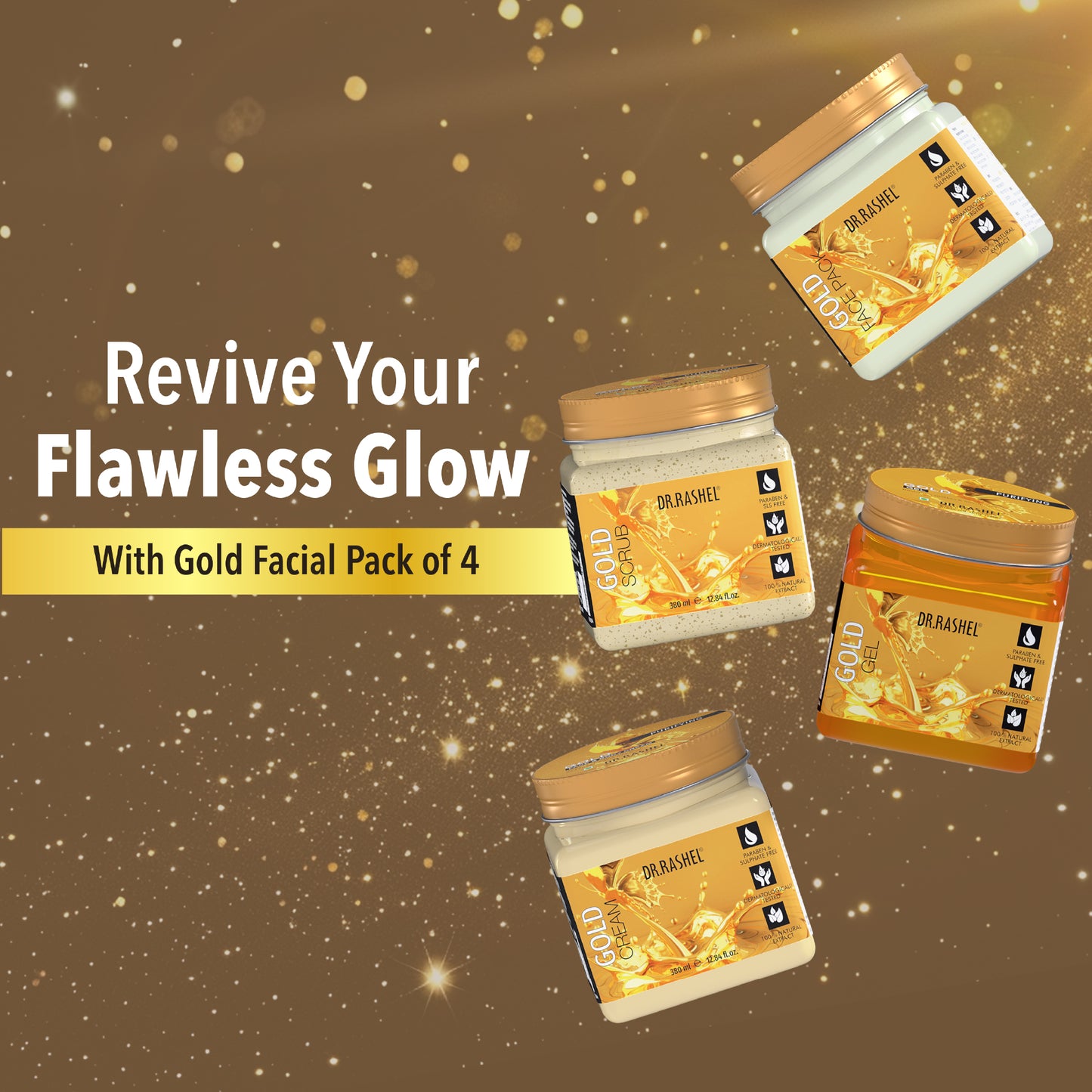 Gold Facial Pack of 4 (scrub, Gel, Cream & Facepack) - 1520 ml