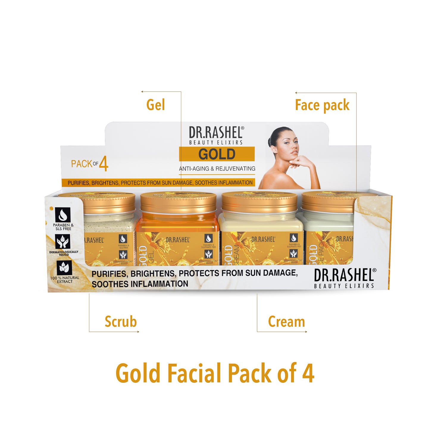 Gold Facial Pack of 4 (scrub, Gel, Cream & Facepack) - 1520 ml