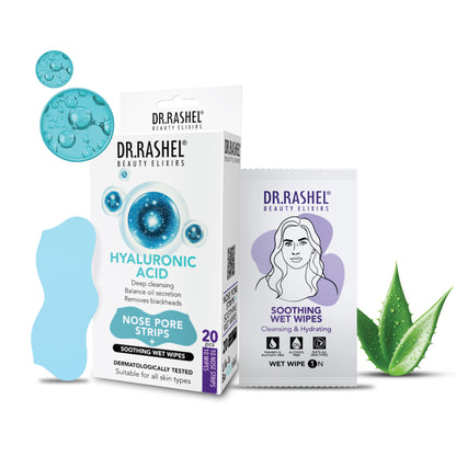 Hyaluronic Acid Nose Strips & Soothing Wet Wipes Combo Pack (20 pcs)
