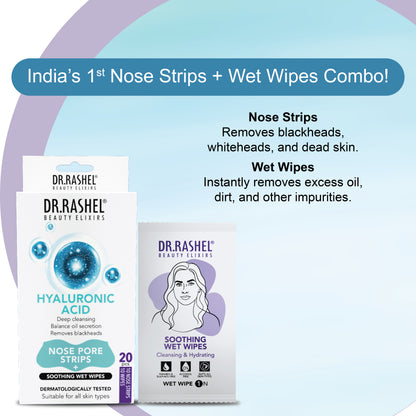 Hyaluronic Acid Nose Strips & Soothing Wet Wipes Combo Pack (20 pcs)