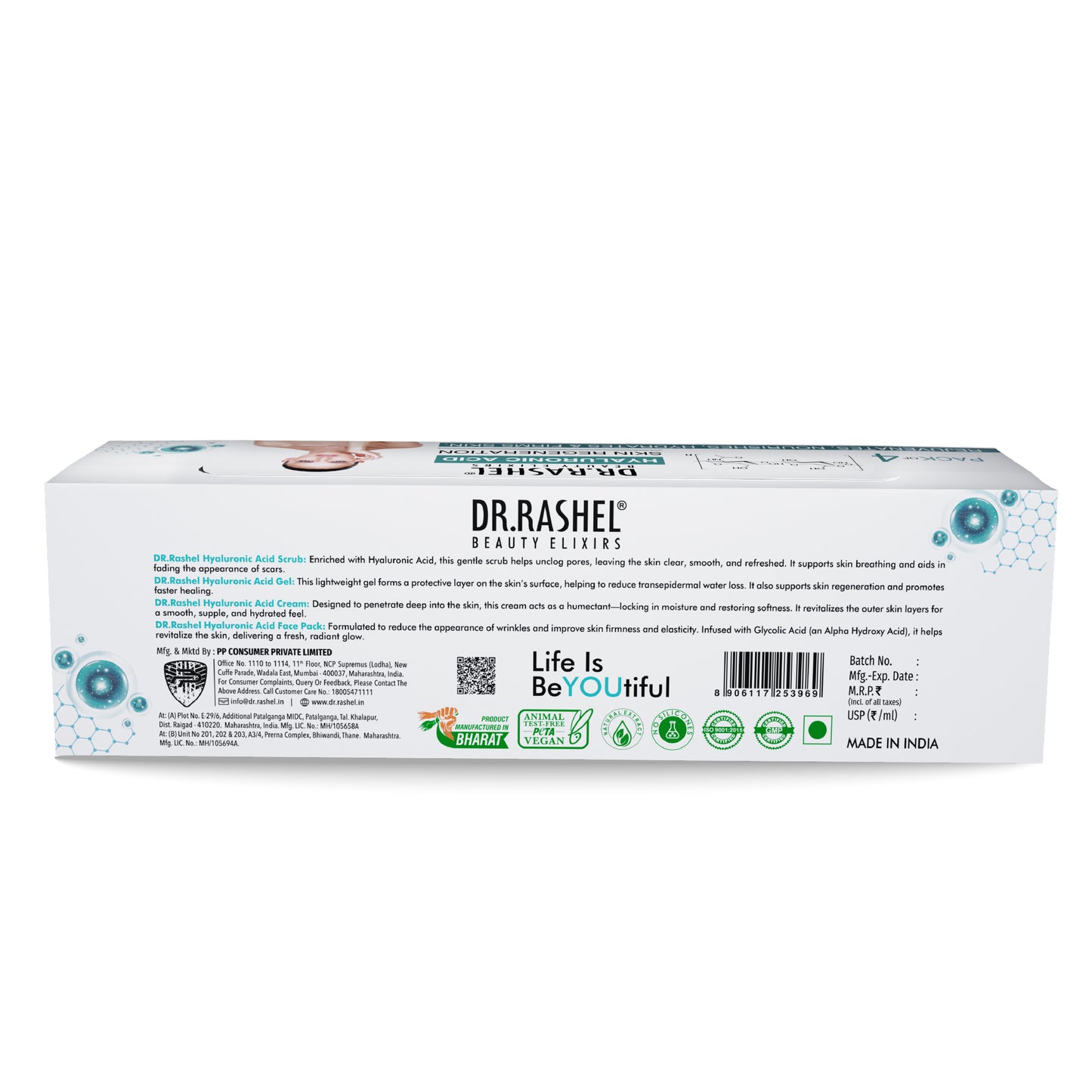Hyaluronic Acid Facial Pack of 4 (scrub, Gel, Cream & Facepack) - 1520 ml