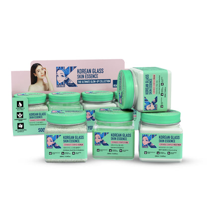 Korean Glass Skin Essence Facial Pack of 4 (Scrub, Gel, Cream & Facepack).