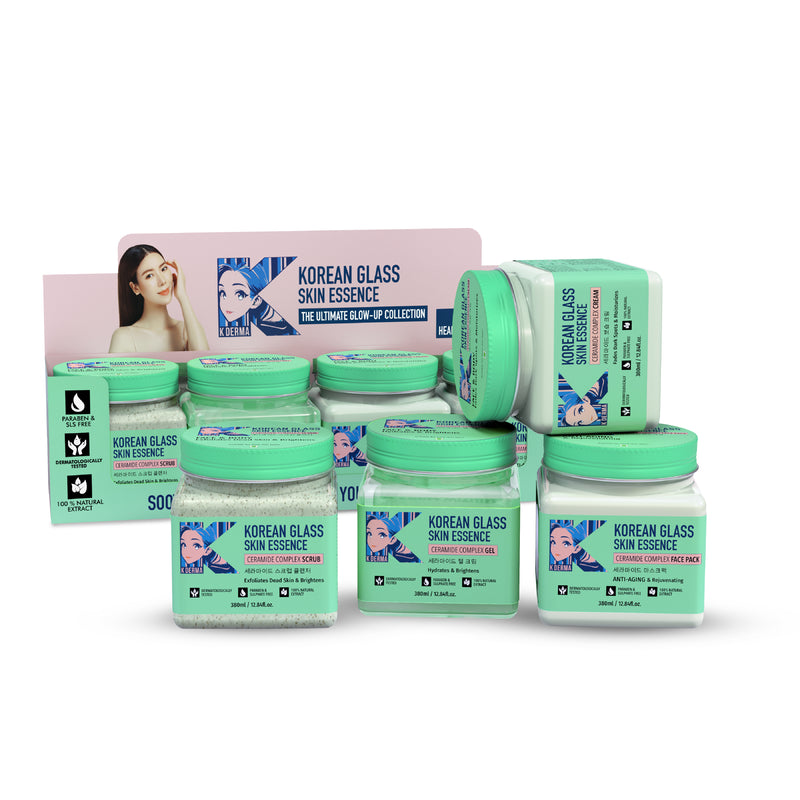 Korean Glass Skin Essence Facial Pack of 4 (Scrub, Gel, Cream & Facepack).