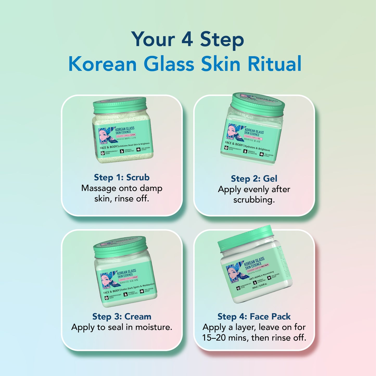 Korean Glass Skin Essence Pack of 4 Mini Jar (180ml).