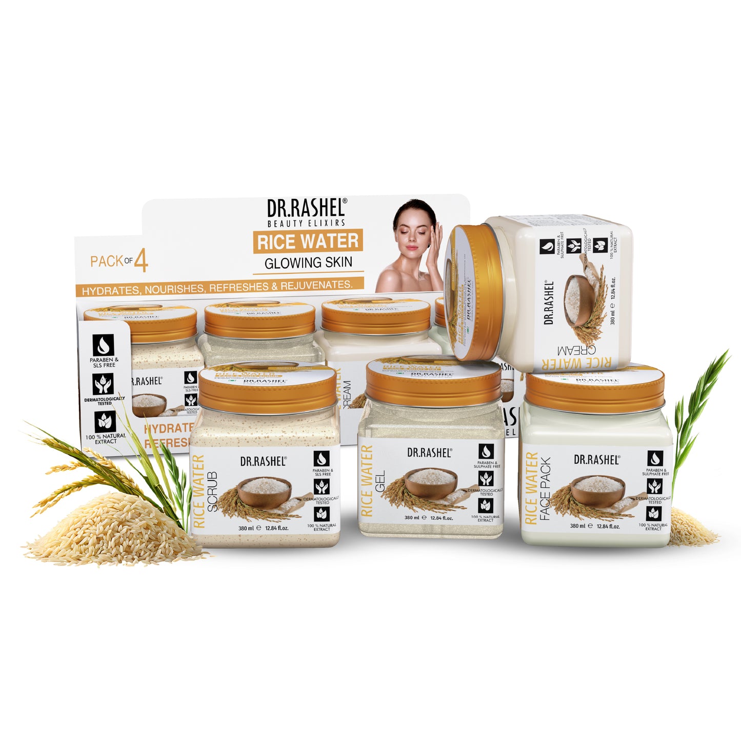 Rice Water Facial Pack of 4 ( Scrub, Gel, Cream & Facepack) - 1520 ml