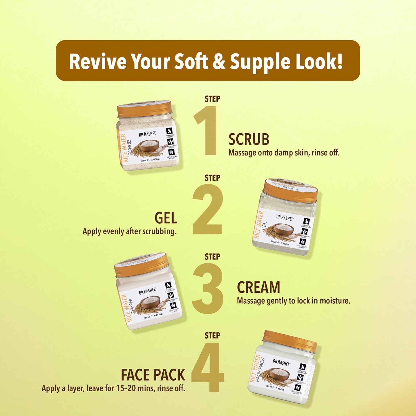 Rice Water Facial Pack of 4 ( Scrub, Gel, Cream & Facepack) - 1520 ml