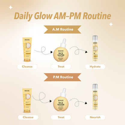 Rice Water Glow & Brightening Skincare Combo | Face Wash, Serum, Day Cream & Night Cream