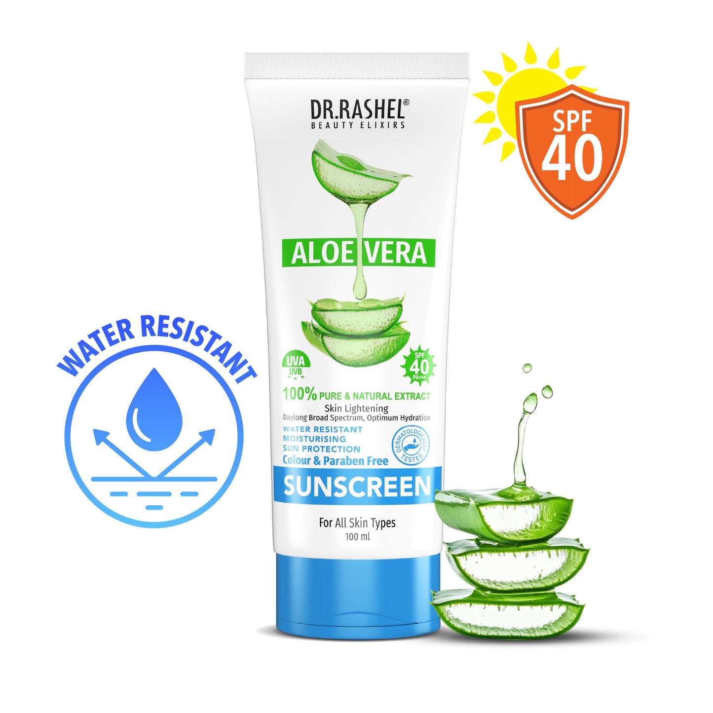 Dr. Rashel Aloe Vera Water Resistant Sunscreen SPF 40+ (PA+++) - 100 ml