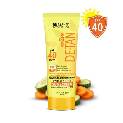 Detan Sunscreen SPF 40 | PA+++ Protection | Carrot & Cucumber - 100 ml