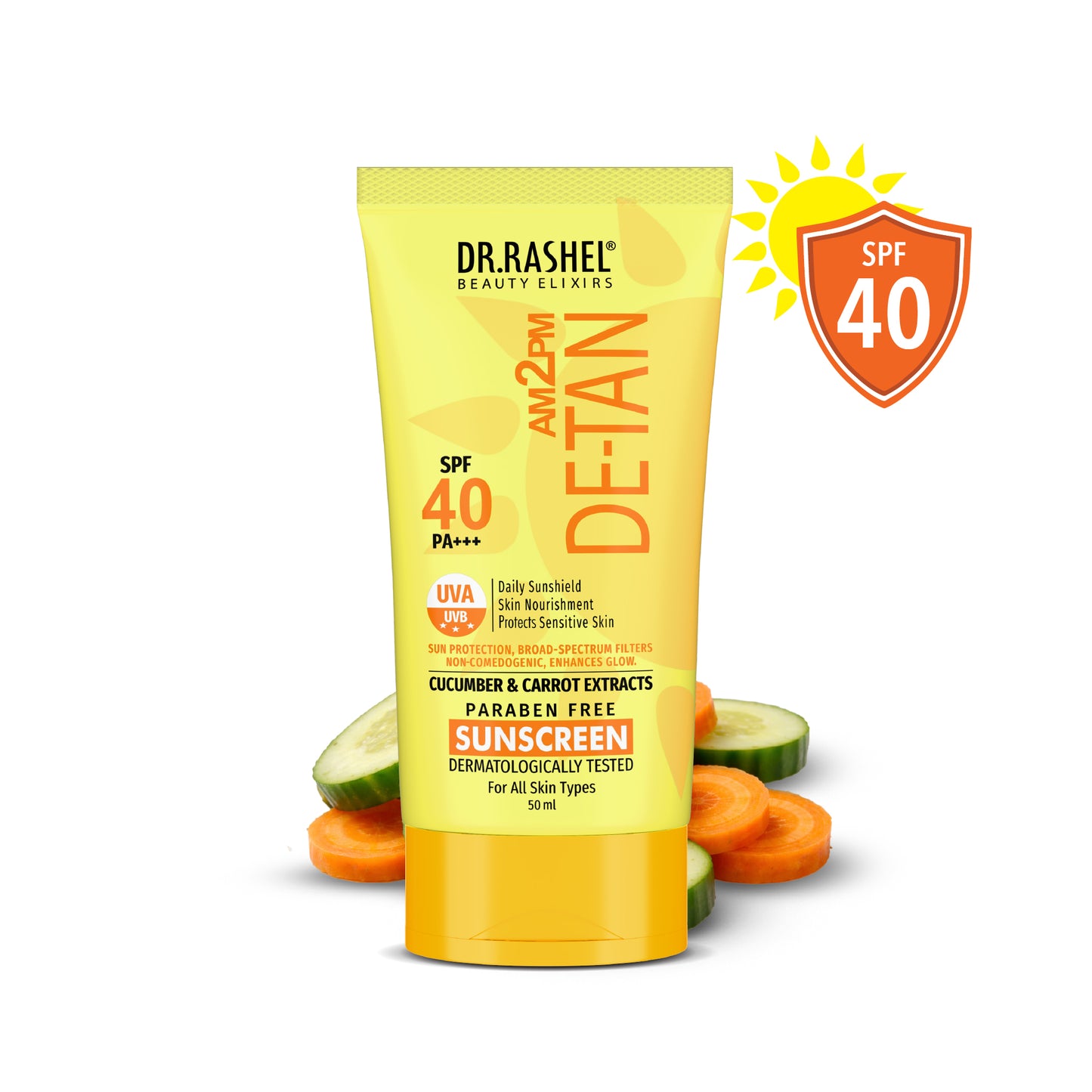 Detan Sunscreen SPF 40 | PA+++ Protection | Carrot & Cucumber 50 ML.