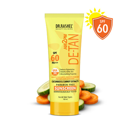 Detan Sunscreen SPF 60 | UVA/UVB PA+++ Tan Protection - 100 ml
