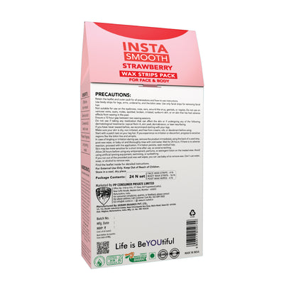 Insta Smooth Strawberry Wax Strips Pack for face and body.