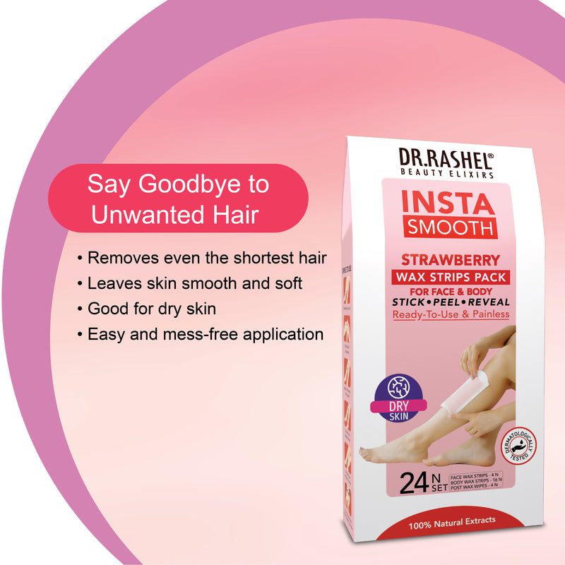 Insta Smooth Strawberry Wax Strips Pack for face and body.