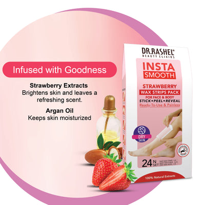 Insta Smooth Strawberry Wax Strips Pack for face and body.