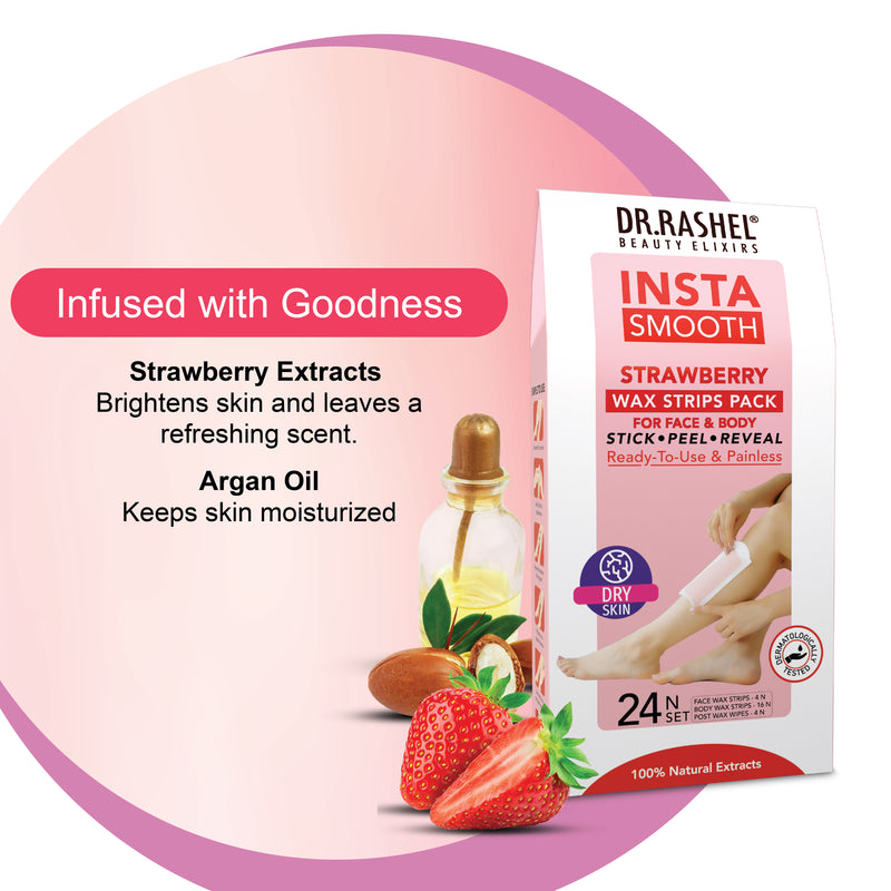 Insta Smooth Strawberry Wax Strips Pack for face and body.