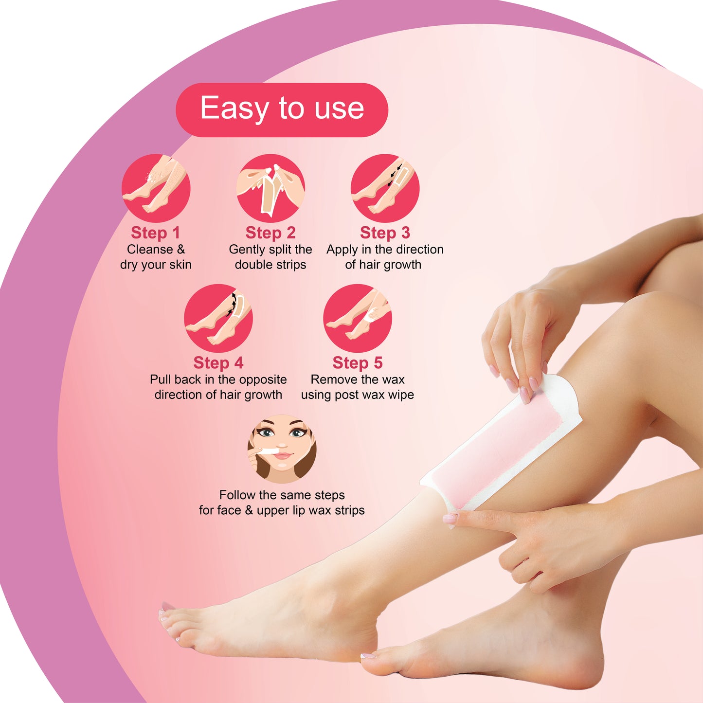 Insta Smooth Strawberry Wax Strips Pack for face and body.