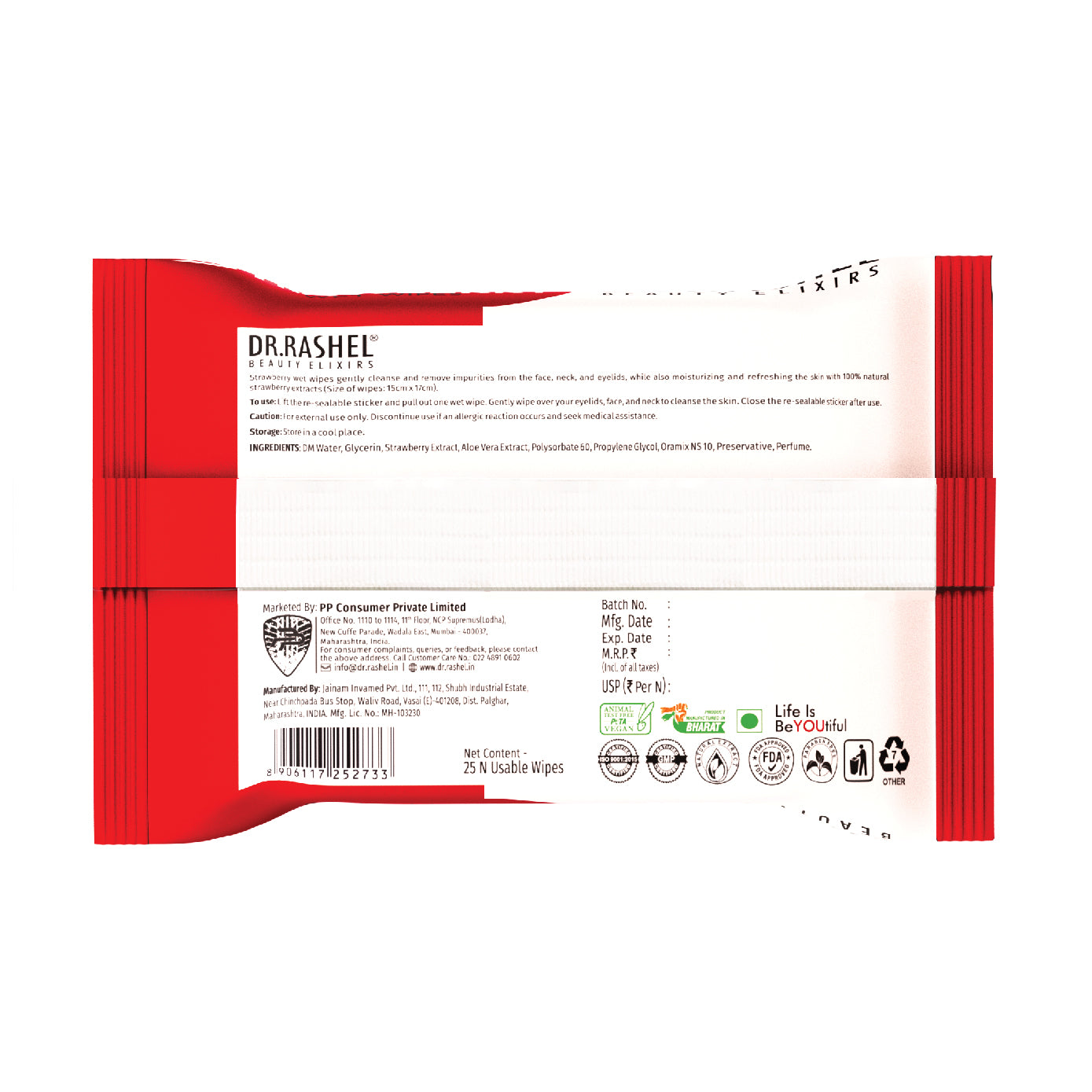 Strawberry Face Wet Wipes Pack of 6