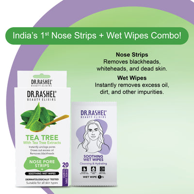 Tea Tree Nose Strips & Soothing Wet Wipes Combo Pack (20 pcs)