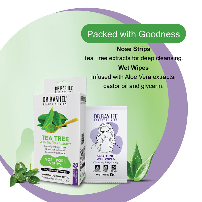 Tea Tree Nose Strips & Soothing Wet Wipes Combo Pack (20 pcs)