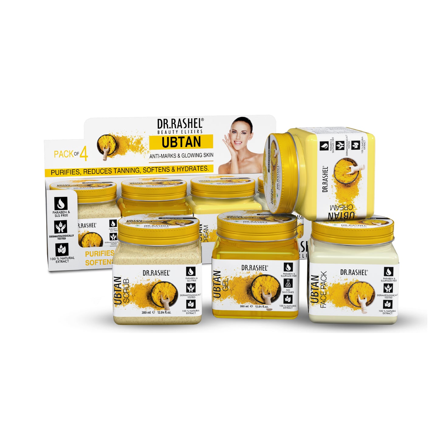 Ubtan Facial Pack of 4 (scrub, Gel, Cream & Facepack) - 1520 ml