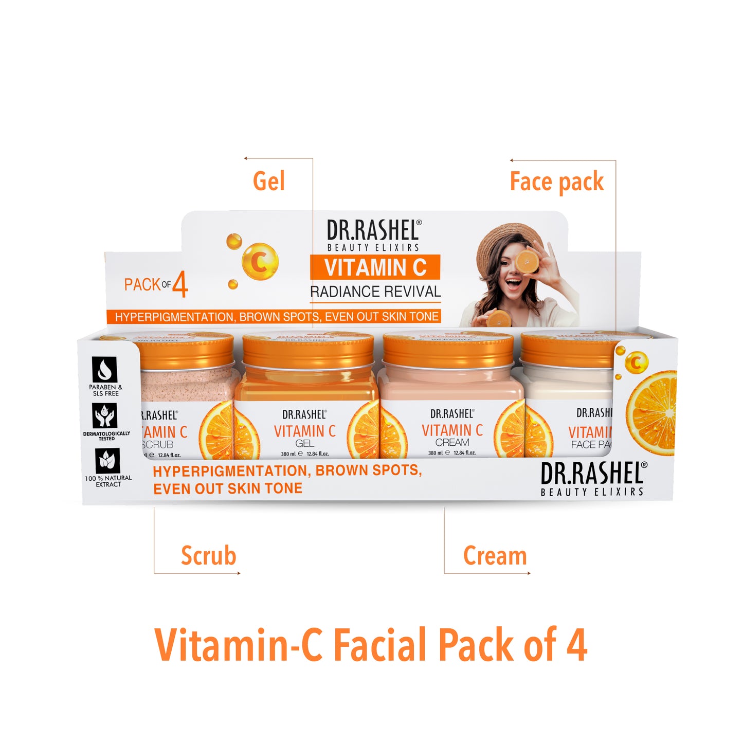 Vitamin C Facial Pack of 4 (scrub, Gel, Cream & Facepack) - 1520 ml