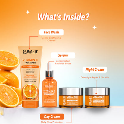 Vitamin C Skincare Combo Kit | Face Wash, Serum, Day Cream & Night Cream | For Bright & Glowing Skin